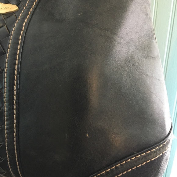 Elliott Lucca black leather hobo with gold hardware soft woven detail purse - Picture 2 of 10